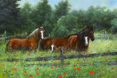 绘画 标题为“"Les chevaux"” 由Александр Борисенко, 原创艺术品, 油 安装在木质担架架上