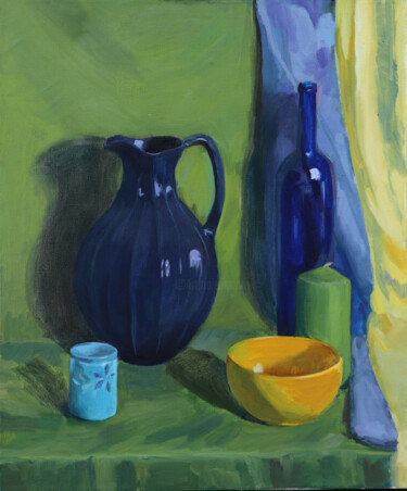 绘画 标题为“Green still life” 由Valentina Timchenko, 原创艺术品, 油 安装在木质担架架上