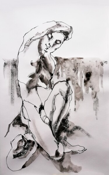 图画 标题为“Bather XII” 由Jelena Djokic, 原创艺术品, 墨