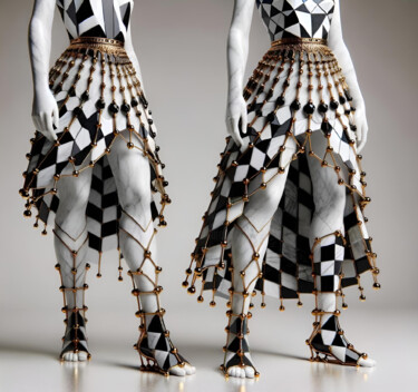 Statuesque Grace: Marble and Gold Geometric Ensemble Arts numériques intitulée "Statuesque Grace: M…" par Alberto Capitani, Œuvre d'art originale, Image générée par l'IA