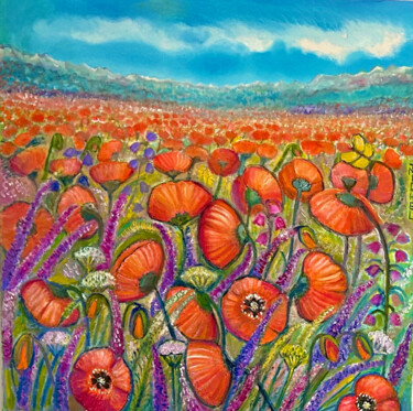 Peinture intitulée "Mohnblumenwiese" par Tamara Michel, Œuvre d'art originale, Huile
