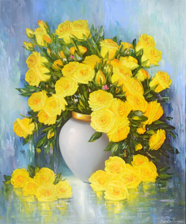 The Beauty of Yellow Roses Ζωγραφική με τίτλο "The Beauty of Yello…" από Marietta Martirosyan, Αυθεντικά έργα τέχνης, Λάδι Τοποθετήθηκε στο Ξύλινο φορε…