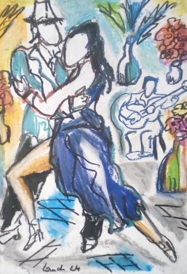 图画 标题为“Tango et guitariste” 由Laudu, 原创艺术品, 粉彩