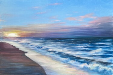 Sunrise at the Baltic Sea Painting titled "Sunrise at the Balt…" by Oksana Salminen, Original Artwork, Oil Mounted on Wood Stretcher frame