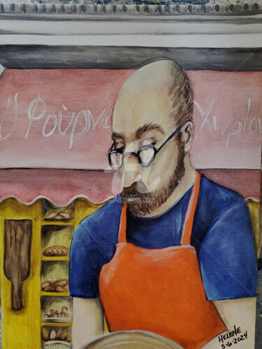 Kosta Baker at The Bakery of The Village Zitsa Epirus Greece 绘画 标题为“Kosta Baker at The…” 由Helene, 原创艺术品, 丙烯