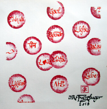 Schilderij getiteld "Loveions-23-3" door Jan René Fuchsluger, Origineel Kunstwerk, Inkt