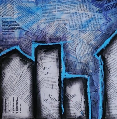 Collages intitulée "Feu" par Rejean Ethier, Œuvre d'art originale, Pastel