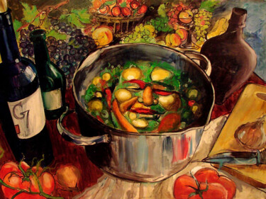 绘画 标题为“still life with sou…” 由Sasha Bom, 原创艺术品, 油 安装在木质担架架上