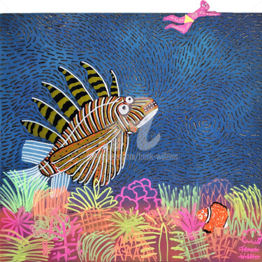 TROUBLES IN BLUE PARADISE – LIONFISH 绘画 标题为“TROUBLES IN BLUE PA…” 由Frank Willems, 原创艺术品, 丙烯
