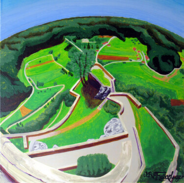 Peinture intitulée "Burgruine von Hohen…" par Jan René Fuchsluger, Œuvre d'art originale, Acrylique