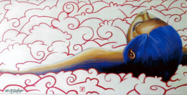 Schilderij getiteld "Die Badende" door Jan René Fuchsluger, Origineel Kunstwerk, Acryl
