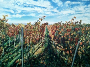 Vineyards in Autumn in Rhineland-Palatinate, Germany 绘画 标题为“Vineyards in Autumn…” 由Jura Kuba, 原创艺术品, 油 安装在木质担架架上