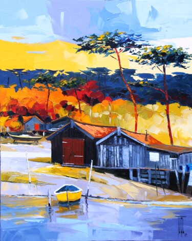 Painting titled "Chantier au bassin" by Pierrick Tual, Original Artwork, Oil