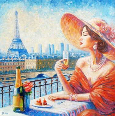 Peinture intitulée "A lady in Paris" par Gabriela Remenárová, Œuvre d'art originale, Huile Monté sur Châssis en bois