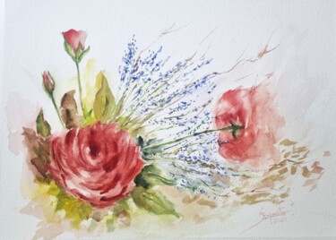 Painting titled "Rosas Vermelhas e L…" by Solange Esposito (SEsposito), Original Artwork, Watercolor