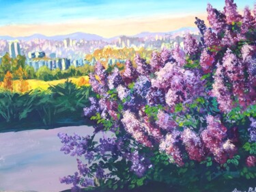 Painting titled "Lilac. Ankara" by Anna Polat, Original Artwork, Acrylic Mounted on Wood Stretcher frame