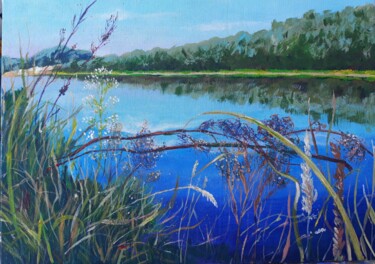 Painting titled "Desna. River of my…" by Anna Polat, Original Artwork, Acrylic Mounted on Wood Stretcher frame