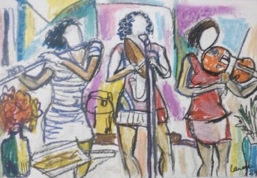 图画 标题为“Le trio” 由Laudu, 原创艺术品, 粉彩