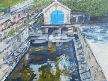 Peinture intitulée "Bassin et fontaine" par Brigitte Barcelo, Œuvre d'art originale, Acrylique