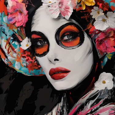 绘画 标题为“ARTSY FACE WOMAN” 由Claudia Sauter (Poptonicart), 原创艺术品, 丙烯