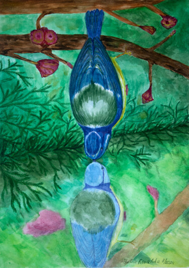 A tit: a spring sigh Painting titled "A tit: a spring sigh" by Yuliia Kovalska, Original Artwork, Watercolor