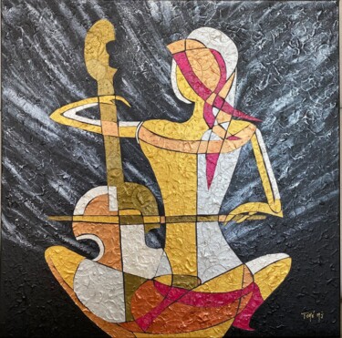 Collages titled "musicienne" by Marie Josée Tomé, Original Artwork, Acrylic Mounted on Wood Stretcher frame