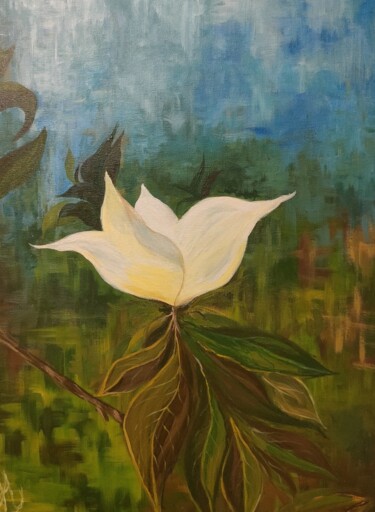 Pittura intitolato "Цветок магнолии" da Nataliya Soldatova, Opera d'arte originale, Acrilico Montato su Cartone