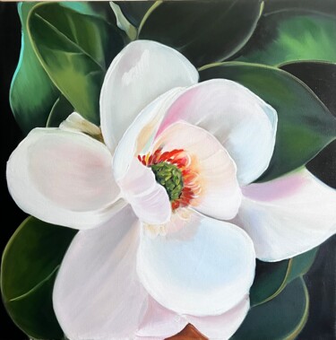 Painting titled "Magnolia oil painti…" by Natalia Yangalycheva, Original Artwork, Oil
