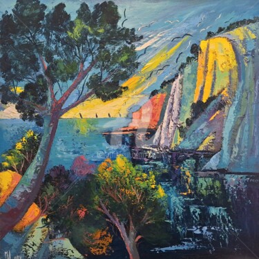 Peinture intitulée "Calanque bleue" par Milorv, Œuvre d'art originale, Huile Monté sur Châssis en bois