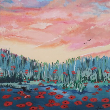 Peinture intitulée "Coucher de soleil s…" par Christelle Carlton, Œuvre d'art originale, Acrylique