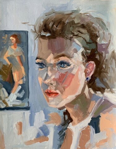 Romantic woman. Portrait of the female artist. Pintura intitulada "Romantic woman. Por…" por Vita Schagen, Obras de arte originais, Óleo Montado em Armação em madeira