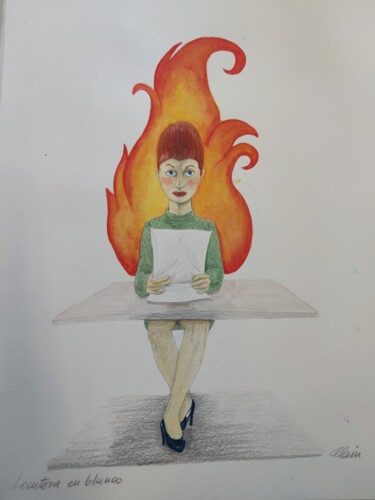 Peinture intitulée "Lectora en blanco" par Alain Garcia De Navarrete, Œuvre d'art originale, Aquarelle
