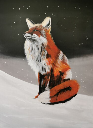 Peinture intitulée "Le renard dans la n…" par Ahmad Bader, Œuvre d'art originale, Acrylique