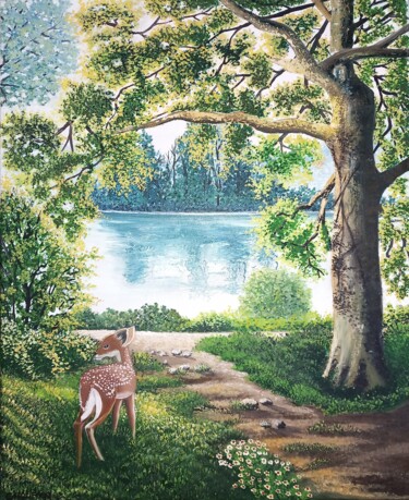 Painting titled "Un coin de balade" by Nathalie Choury, Original Artwork, Oil Mounted on Wood Stretcher frame
