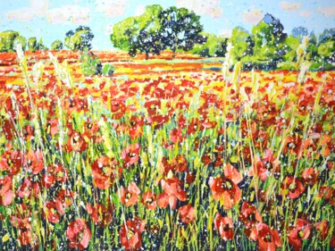 Pittura intitolato "Poppy field 9" da Iryna Kastsova, Opera d'arte originale, Acrilico Montato su Telaio per barella in legno