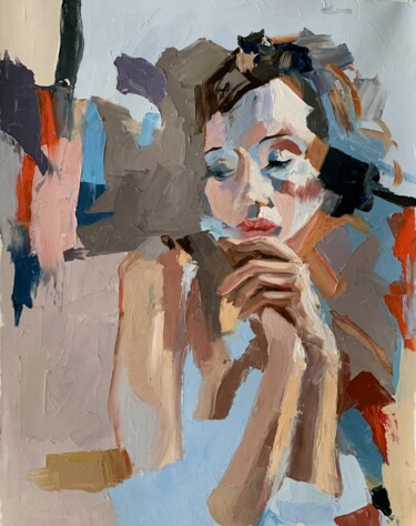 Romantic portrait of the female artist. Pintura intitulada "Romantic portrait o…" por Vita Schagen, Obras de arte originais, Óleo Montado em Armação em madeira