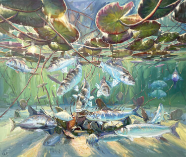 Undersea world Картина под названием "Undersea world" - Evgeny Chernyakovsky, Подлинное произведение искусства, Масло Установлен на Деревян…