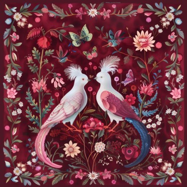 数字艺术 标题为“Les oiseaux, rouge…” 由Contramirale, 原创艺术品, AI生成的图像 安装在铝上