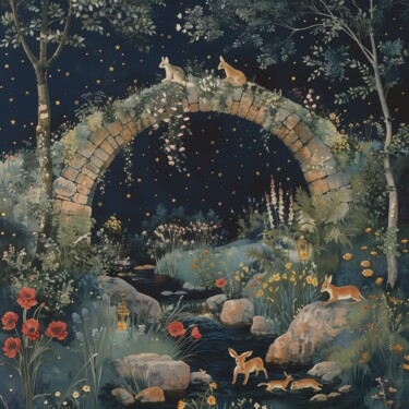 数字艺术 标题为“Le pont la nuit n°8” 由Contramirale, 原创艺术品, AI生成的图像 安装在铝上