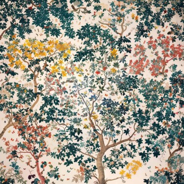 数字艺术 标题为“Frise d'arbres n°2” 由Contramirale, 原创艺术品, AI生成的图像 安装在铝上