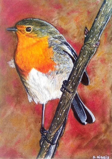 Rouge gorge #5 Peinture intitulée "Rouge gorge #5" par Sabrina Riggio, Œuvre d'art originale, Aquarelle