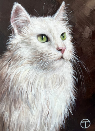 Painting titled "White cat #3" by Olia Tomkova, Original Artwork, Acrylic
