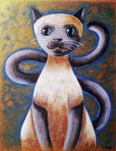Chat siamois Peinture intitulée "Chat siamois" par Sabrina Riggio, Œuvre d'art originale, Acrylique