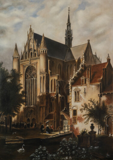 Peinture intitulée "Eglise de Leiden, d…" par Brigite Rosa, Œuvre d'art originale, Huile