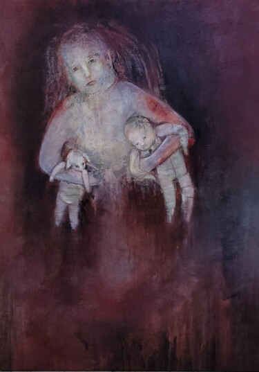 Peinture intitulée "Petite mère" par Isabelle Vialle, Œuvre d'art originale, Huile Monté sur Châssis en bois