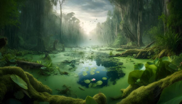 Morning Mist: A Tranquil Swamp Awakening Digital Arts titled "Morning Mist: A Tra…" by Alberto Capitani, Original Artwork, AI generated image
