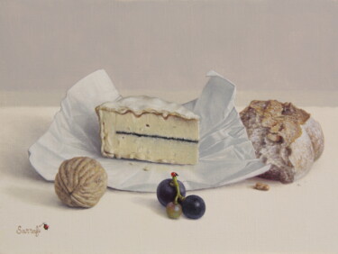 La dégustation de fromage et pain au noix Peinture intitulée "La dégustation de f…" par Reza Sarrafi, Œuvre d'art originale, Huile