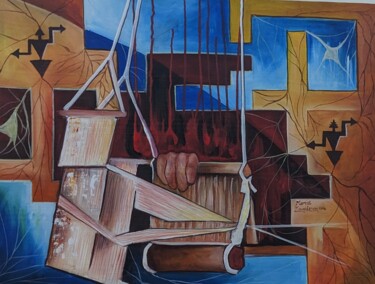 Painting titled "Le tisserand" by Marcel Kodzo Kougblenou, Original Artwork, Acrylic