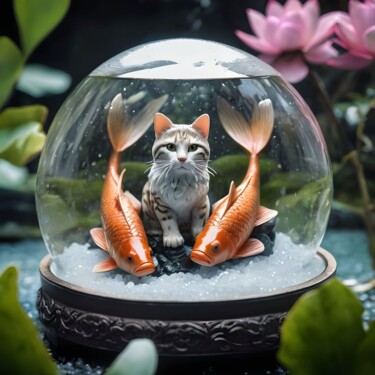 Arts numériques intitulée "Boule à Neige 🐱🐠🐡 L…" par Karine Garelli (Reds Robin), Œuvre d'art originale, Image générée par l…