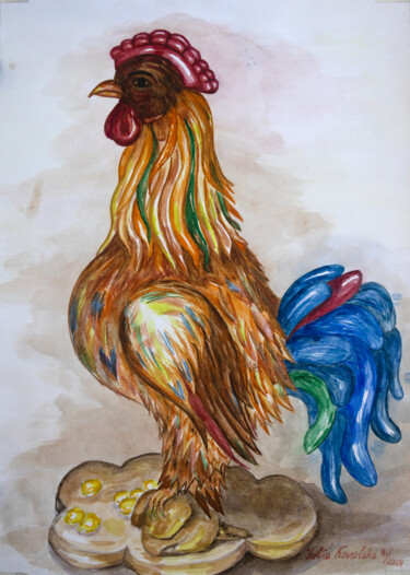 Rooster Painting titled "Rooster" by Yuliia Kovalska, Original Artwork, Watercolor